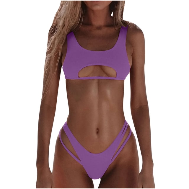 Birdeem Ensembles de Bikinis pour Femmes, Couleur Unie, Mode Décontractée, à Larges Bretelles, Ajourés