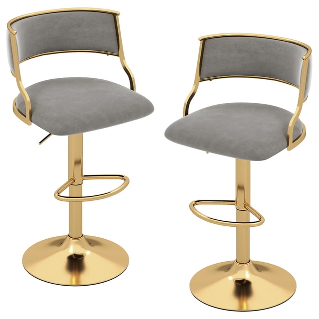 Gymax Swivel Bar Stool Set of 2 w/ Barrel Back & Footrest Metal Base for Home Bar