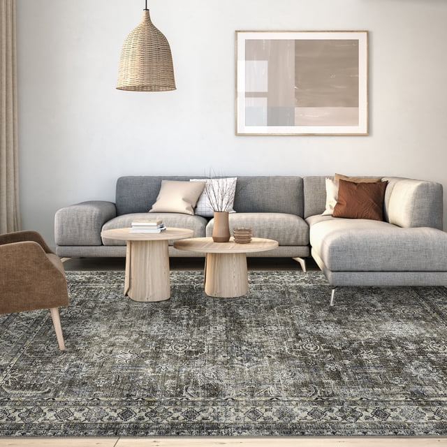HOMERRY Area Rug 5' x 7' Tribal Rug for Living Room Washable Rug Stain Resistant Non-Shed Carpet Geometric Print Low Pile Mat, Green