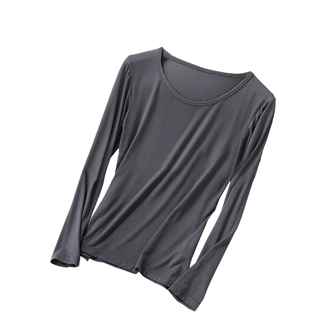 Besolor T-Shirts de Pyjama pour Femmes Grande Taille à Col Rond à Manches Longues Chemise de Nuit Fine Décontractée Confortable T-Shirts de Couleur Unie Vêtements de Nuit