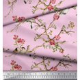 thumbnail image 3 of Soimoi Pink polyester Crepe Fabric Floral & Franklin Gull Bird Print Fabric by Yard 52 Inch Wide, 3 of 5