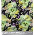 thumbnail image 1 of Soimoi Green Japan Crepe Satin Fabric Insect,Skull & Flower Print Sewing Fabric BTY 42 Inch Wide, 1 of 3