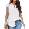 thumbnail image 2 of Timegard Womens Shirts Cap Sleeve Button up Lapel Neck Loose Comfy Solid Color Casual Work Tee Tops, 2 of 7