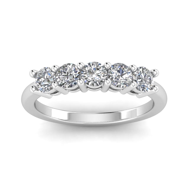 1.00ctw Diamond Five Stone Wedding Band in 14k White Gold (G-H, I2)