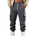thumbnail image 1 of Lovzfmll Men's Retro Striped Fleece Joggers, Solid Color Base, Heavy Pile, Drawstring Waist, Pockets for Warmth Dark Gray, XL, 1 of 9