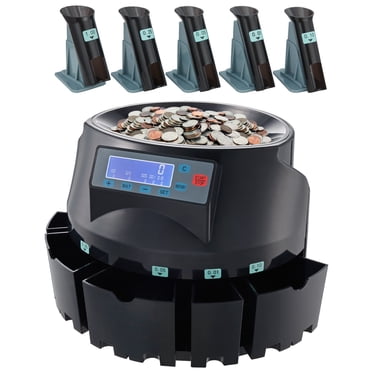 VEVOR Electric Coin Counter and Sorter with LCD Display, Included 5 Coin Bins & 5 Tubes, Sorts up to 300 Coins/min