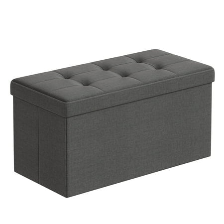 SONGMICS 30'' Folding Storage Ottoman Bench, Storage Chest, Foot Rest Stool, Slate Gray