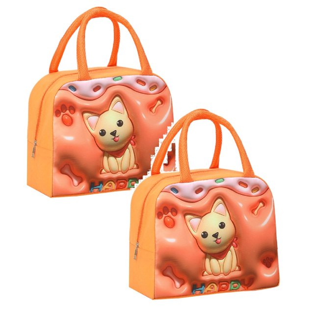 Oleegame 2 Pcs Sac de Rangement pour Produits à Main Sac Isolé Sac pour Boîte à Lunch Sac à Lunch Chiot Brun (Isolation 3D) Orange