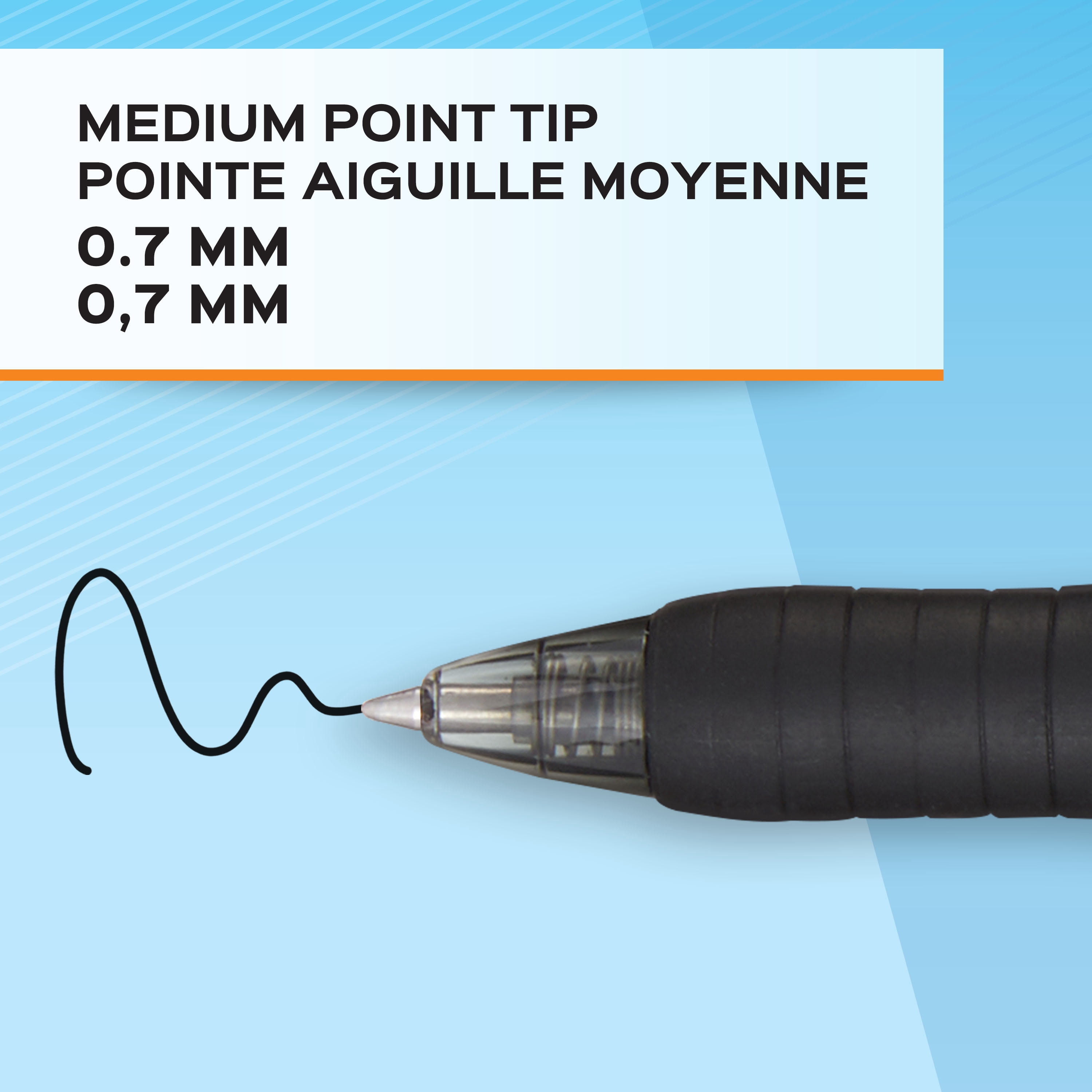Stylo gel Paper Mate Profile, stylos rétractables, pointe moyenne (0,7 mm), noir, 4 unités