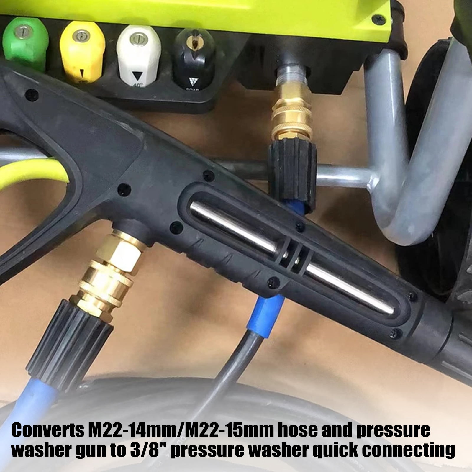 Fittings Pressure Washer Quick Connect Kit, 4 PCS M22 14mm to 3/8 Inch Hose Quick Connect Fitting Coupler, Brass Pressure Washer Adapters for Power Washer Gun, Hose, Pump