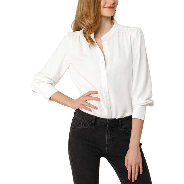 INSPIRE CHIC Chemises à Manches Longues pour Femmes avec Col Montant et Boutons