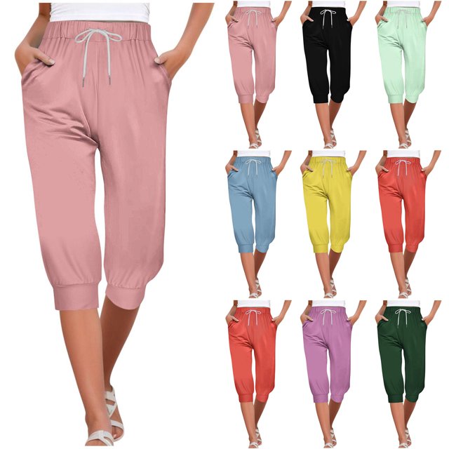 Women's Casual Pants Solid Elasticized High Waist Joggers with Drawstring Light Green XL
