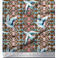 thumbnail image 1 of Soimoi Poly Georgette Fabric Floral Damask & Stork Bird Printed Fabric 1 Yard 42 Inch Wide, 1 of 3