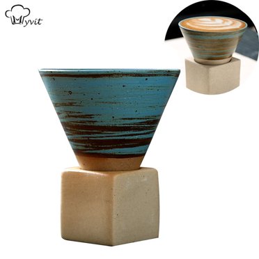 Japanese Tea Cup Retro Ceramic Coffee Cup with Saucer Set New Pottery Mug for Latte Espresso Pull Flower Cappuccino,100ml/3.5oz