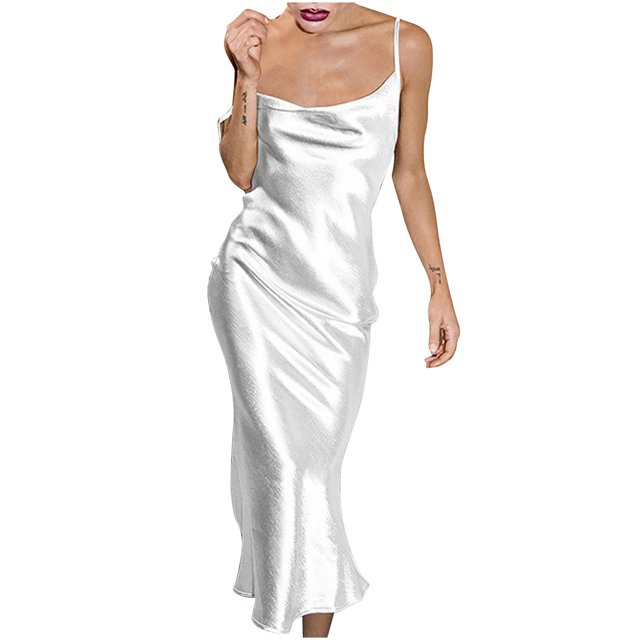 XZNGL Robe d'Été Ample pour Femmes Robe d'Été pour Femmes à Bretelles en Soie et Satin Queue de Poisson Ample et Confortable Robe Ample pour Femmes Été