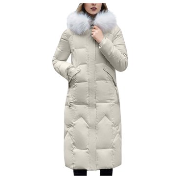 hoksml Women's Manteau Long en Duvet Grande Taille avec Capuche Surdimensionnée en Fausse Fourrure Parka d'Hiver Chaud avec Poches Sécurisées M-4TG