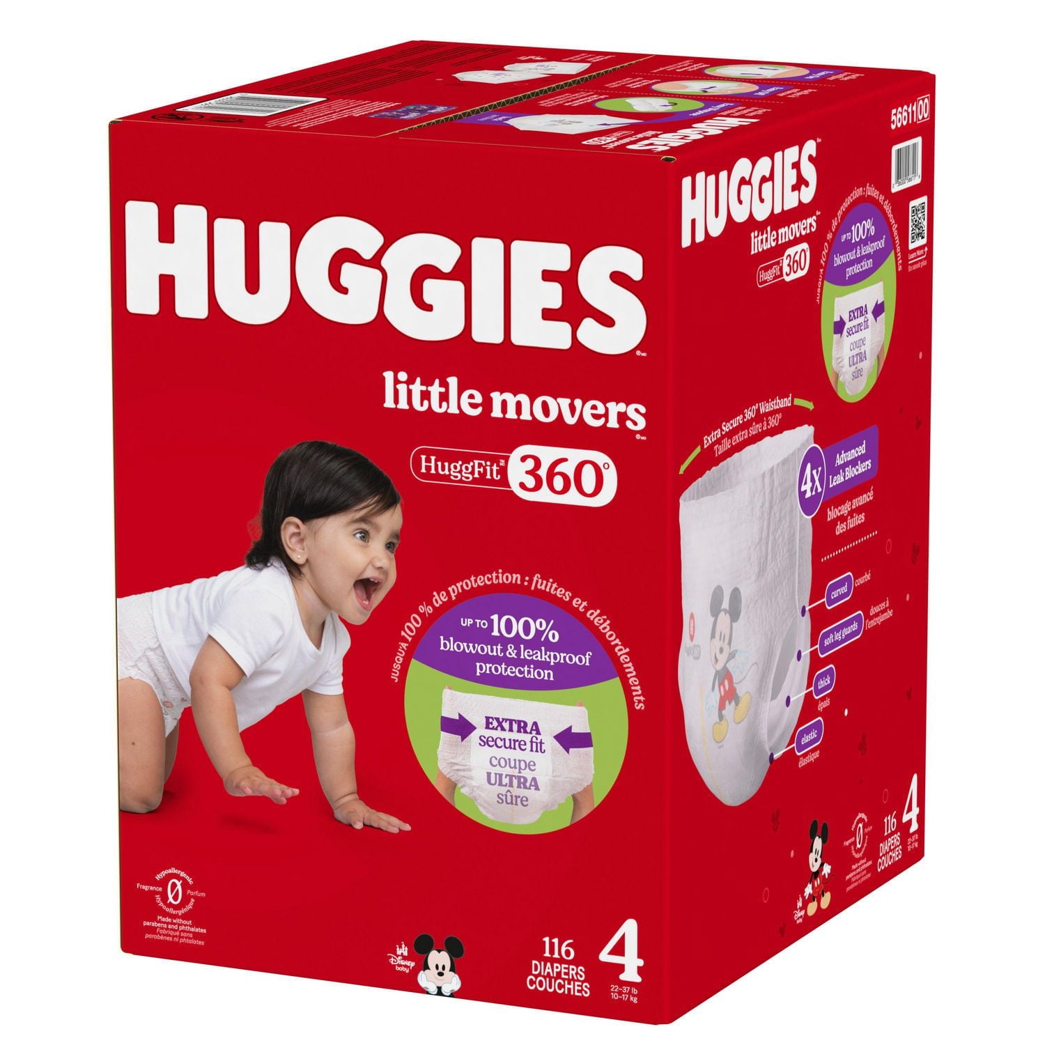 Huggies Little Movers HuggFit 360° Baby Diapers with Waistband, 3-7,Count 136-70