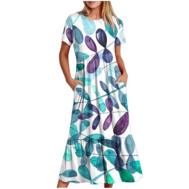 Pisexur Short Sleeve Round-Neck Dress Women's Fashion Round Neck Short Sleeve Printed Dress women Blouse