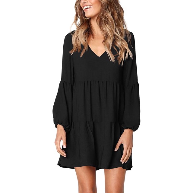 Robe Tunique d'Été pour Femme à Col en V, Décontractée, Ample et Fluide, Coupe Évasée