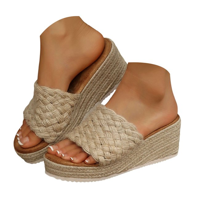 Mepaouo Sandales à Talon Compensé pour Femmes, à Enfiler, Espadrilles, Plateforme, Été, Plage, Marche, Chaussures à Semelle Plate