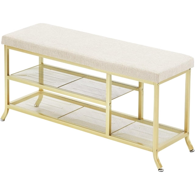 Banc d'Entrée à 2 Niveaux - Banc de Rangement Moderne pour Chaussures avec Coussin, Supporte jusqu'à 330 Lb, Or Élégant