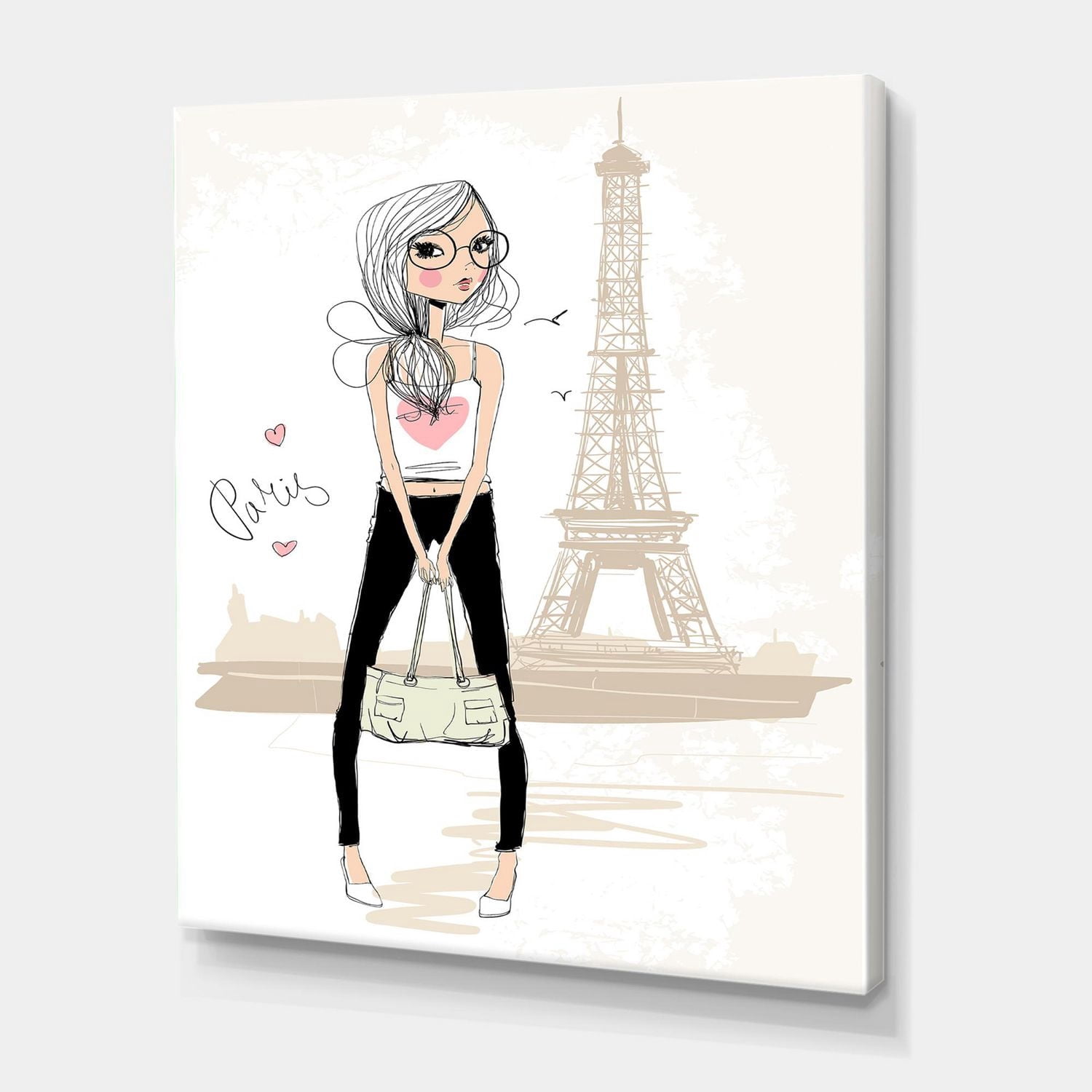 Designart Jolie fille près de la Tour Eiffel à Paris Art mural sur toile