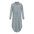 thumbnail image 4 of Robe d'Été pour Femmes 2024 Mode Grande Taille Couleur Unie à Simple Boutonnage Col à Revers Robe Chemise à Cordon Robe en Coton et Lin Rabais de 50 % Liquidation!, 4 of 8