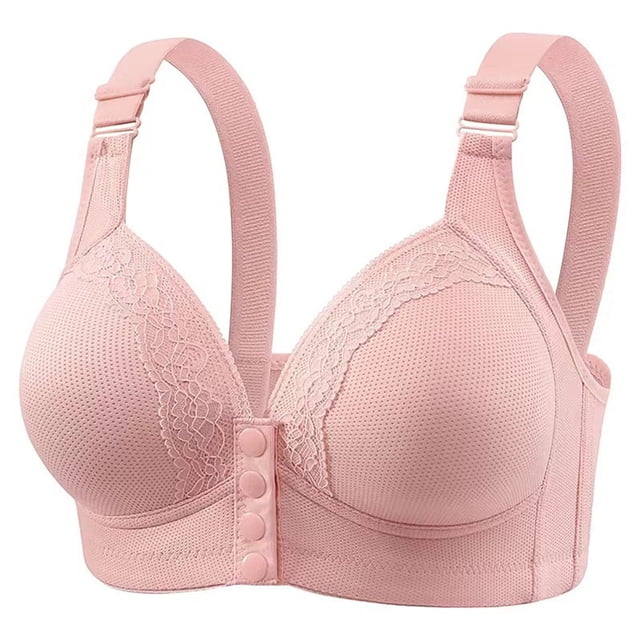 Fgnfyis Women's Solid Color Lace Pattern Front Buckle Non Underwire Tank Top Bra Bras for Women Pink 46