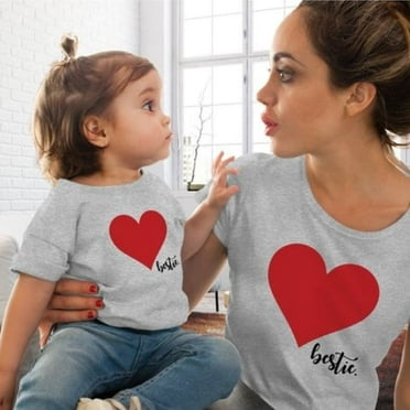 POINTERTECK Family Mother and Daughter Matching Clothes Short Sleeve Cotton Casual T-Shirt Heart Printed Tops T-Shirt