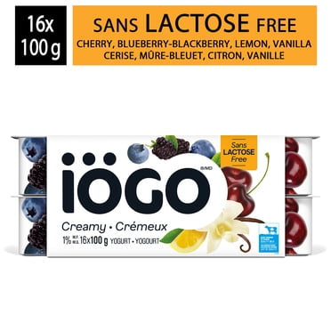 iÖGO Cherry, Lemon, Blackberry-Blueberry, Vanilla Lactose-Free Yogurt Cups 1%