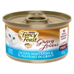 Fancy Feast Gravy Lovers Poisson blanc de l'océan Paté & Thon Feast dans Gravy, aliments pour chats mouillés 85 g