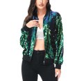 thumbnail image 3 of Womens Long Sleeve Sequin Front Zip Jacket Long Sleeve Ribbed Cuffs Outerwear Tops, 3 of 5