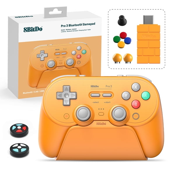 8Bitdo Pro 3 Bluetooth Controller with TMR Joysticks, Swappable ABXY Buttons, Pro Back Buttons, Charging Dock, Hall Effect Triggers for Switch/Switch