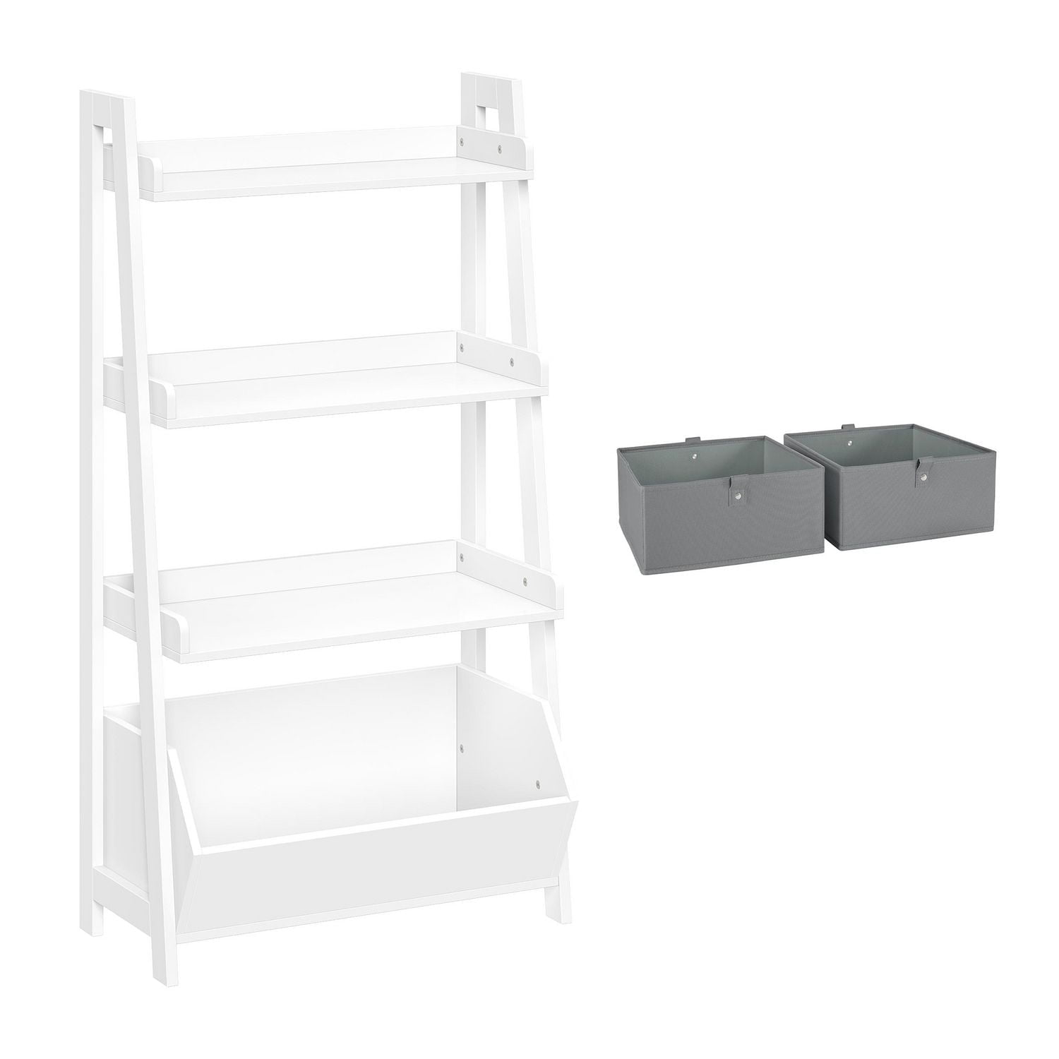 Étagère pour enfants en échelle à 4 niveaux, 600 mm (24 po), avec organisateur de jouets et bacs gris 2 pièces