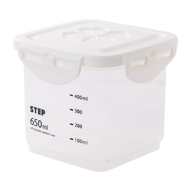 Cereal Containers Storage Single Transparent Plastic Storage Tank Vacuum Moistureproof Fresh-Keeping Storage Sealed Tank, featuring a clear rectangular design with a 650ml capacity marked on the side. The container includes a white airtight lid with four-sided locking clips for maximum freshness and moisture-proof storage. Suitable for kitchen organization, storing cereals, grains, snacks, and liquids without spillage.