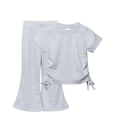 thumbnail image 1 of Shirts for girls Solid Short Sleeved Round Neck Top Flare Pants Two Piece Set, 1 of 11