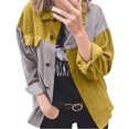 thumbnail image 2 of IROINID Veste Surchemise Courte pour Femmes Rayures Manches Longues Décontractée Patchwork Long Cardigan Manteau, Jaune, 2 of 8