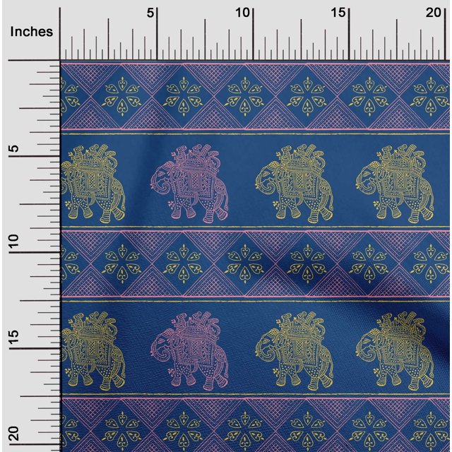 oneOone Silk Tabby Fabric Floral & Elephant Block Fabric Prints By Yard 42 Inch Wide