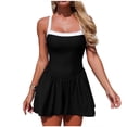 thumbnail image 1 of FRSASU Women's One Piece Swimsuit with Skirt Ruched Ruffle Tummy Control Swim Dress Bathing Suit (with Detachable Chest Cushion) Black S(S), 1 of 7