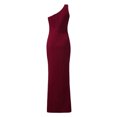 thumbnail image 4 of Pompotops Women Sleeveless Slanted Shoulder Solid Color Sexy Slit Ruffled Evening Gown Dress, 4 of 8