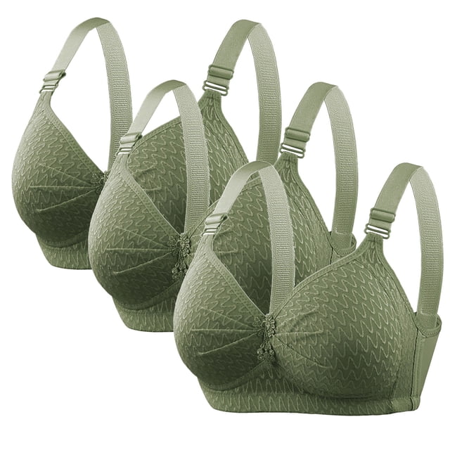 Timegard Bras for Women No Underwire 3pc Adjustable Strap Full Support Ruched Comfy Everyday Bras