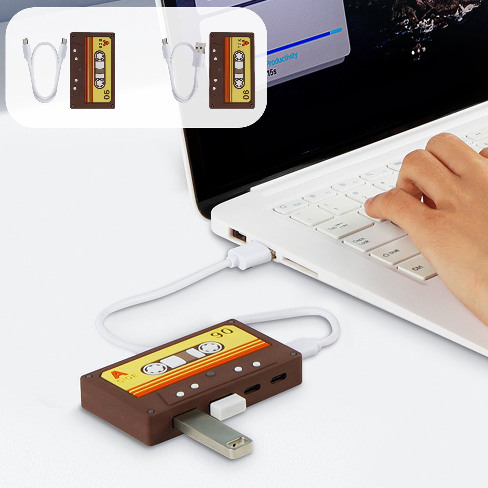 Sentmoon Tape Shaped Multiport USB Hub Multifunction Laptop Splitter Charging Data Transfer Multi-Device Connection Cord Organizer Desk Accessory Compatible with Computer Tablet