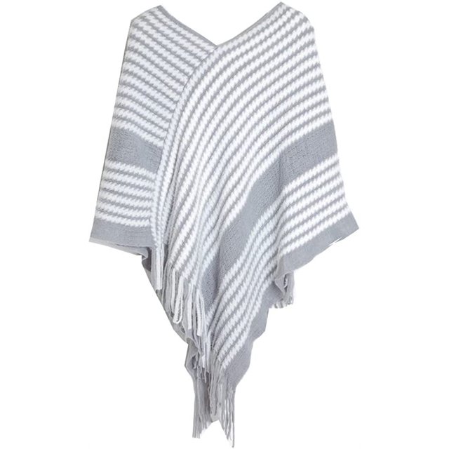 LinYooLi Poncho Cape Châle pour Femmes Surdimensionné Rayé Tricoté Pashmina avec Franges Temps Froid