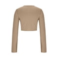 thumbnail image 4 of hotojiny Hauts d'Été pour Femmes 2025 Mode Ajusté Col Rond Manches Longues Chemise Couleur Unie Doux Comfy T-Shirt Court Vêtements, 4 of 5