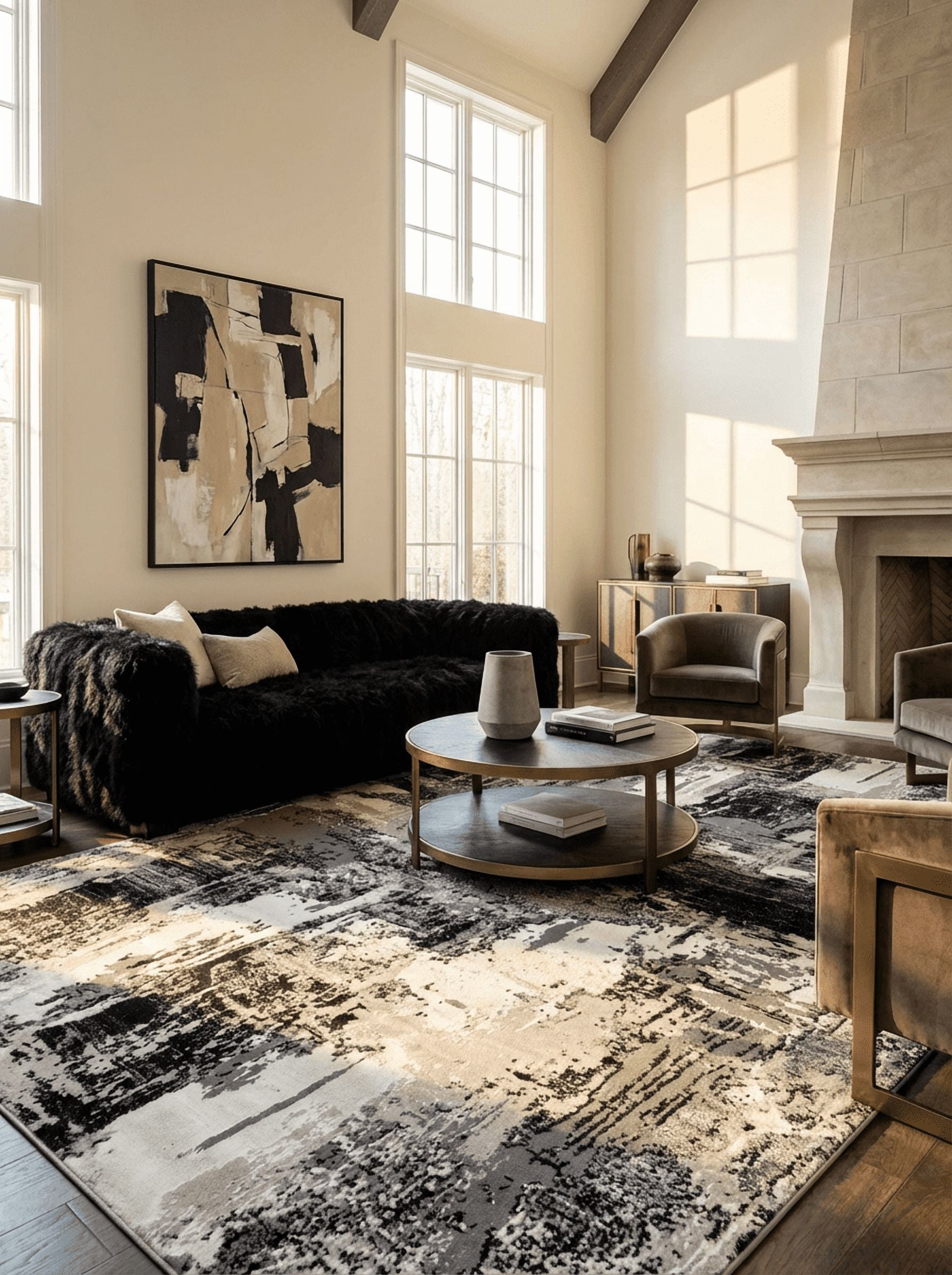 Tapis d'interieur classique Atlas Rug Branch, gris beige, moderne - Salon, chambre, salle a manger et cuisine