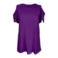 thumbnail image 4 of Off the Shoulder Shirts for Women Summer Short Sleeve Solid Color Tank Top Ladies Plus Size Beach Flowy Tees Blouse (Small, Purple), 4 of 6