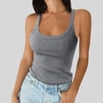 thumbnail image 2 of Débardeurs Côtelés à Bretelles Spaghetti pour Femmes, Encolure Dégagée, Coupe Ajustée, Camisole en Coton, Basique Sans Manches pour Superposition, 2 of 5