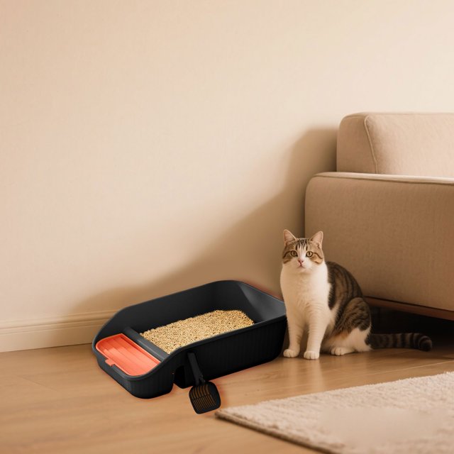 BKER Litière pour Chat Extra Grand Toilette Semi-Fermée pour Chats et Chiens Design Ouvert Plateau en Plastique Intérieur