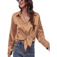thumbnail image 4 of Innerwin Tops Lapel Neck Women Shirts Work Button Down Single Breasted Blouse Brown L, 4 of 7