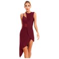 thumbnail image 3 of Aislor Robe de Danse Latine Salsa de Salle pour Femmes, Robe à Ourlet Asymétrique en Patchwork de Maille Transparente, Tenue de Danse, Bourgogne, TG, 3 of 7